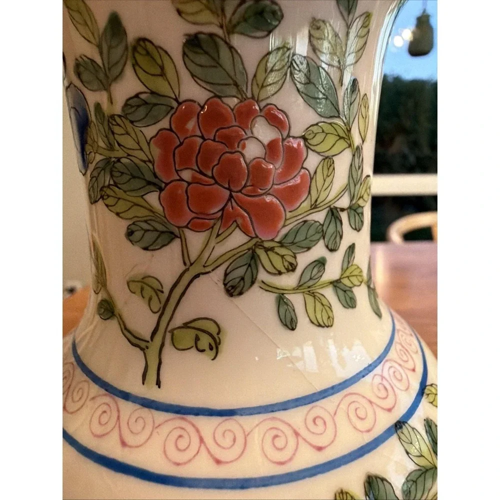Chinese Hand‎ Painted Porcelain Vase Phoenix & Peony Motif 8.5